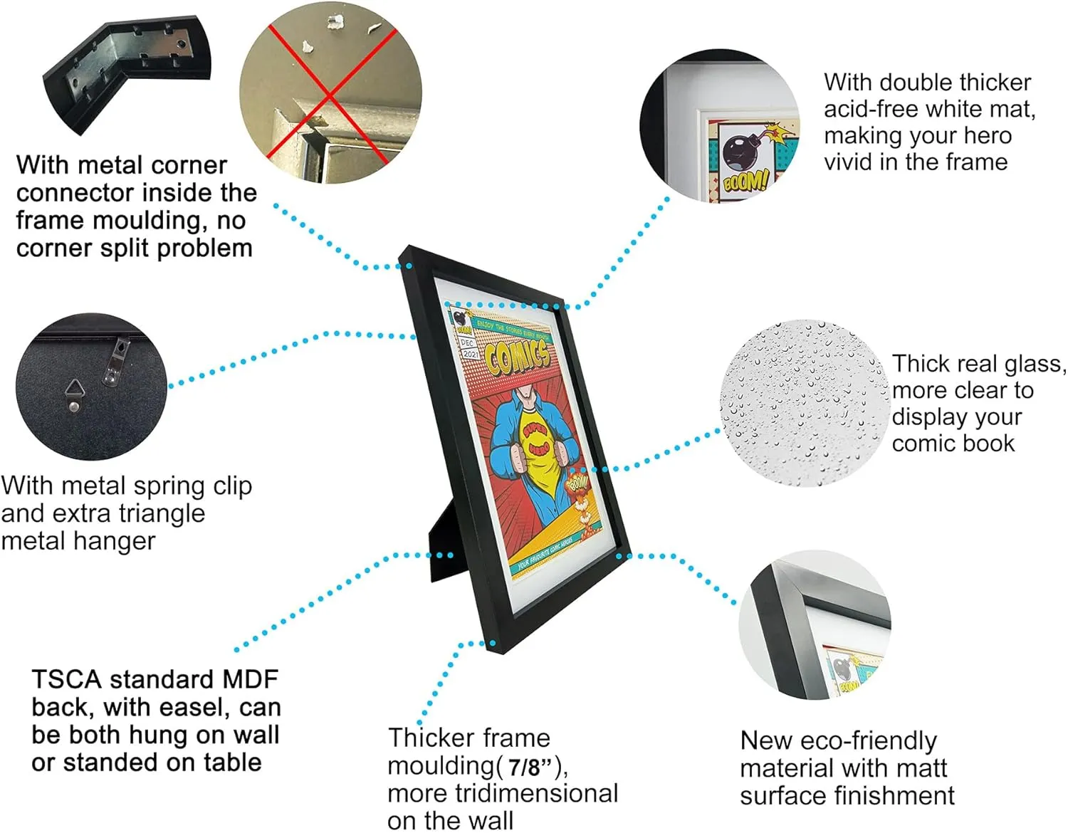 Comic Book Frame with Real Glass,2 Pack,UV Protection, Fits Current Comics up to 6 3/4" x 10 1/4", Fits with Comic Book Bags and Sleeves,Wall or Tabletop Display