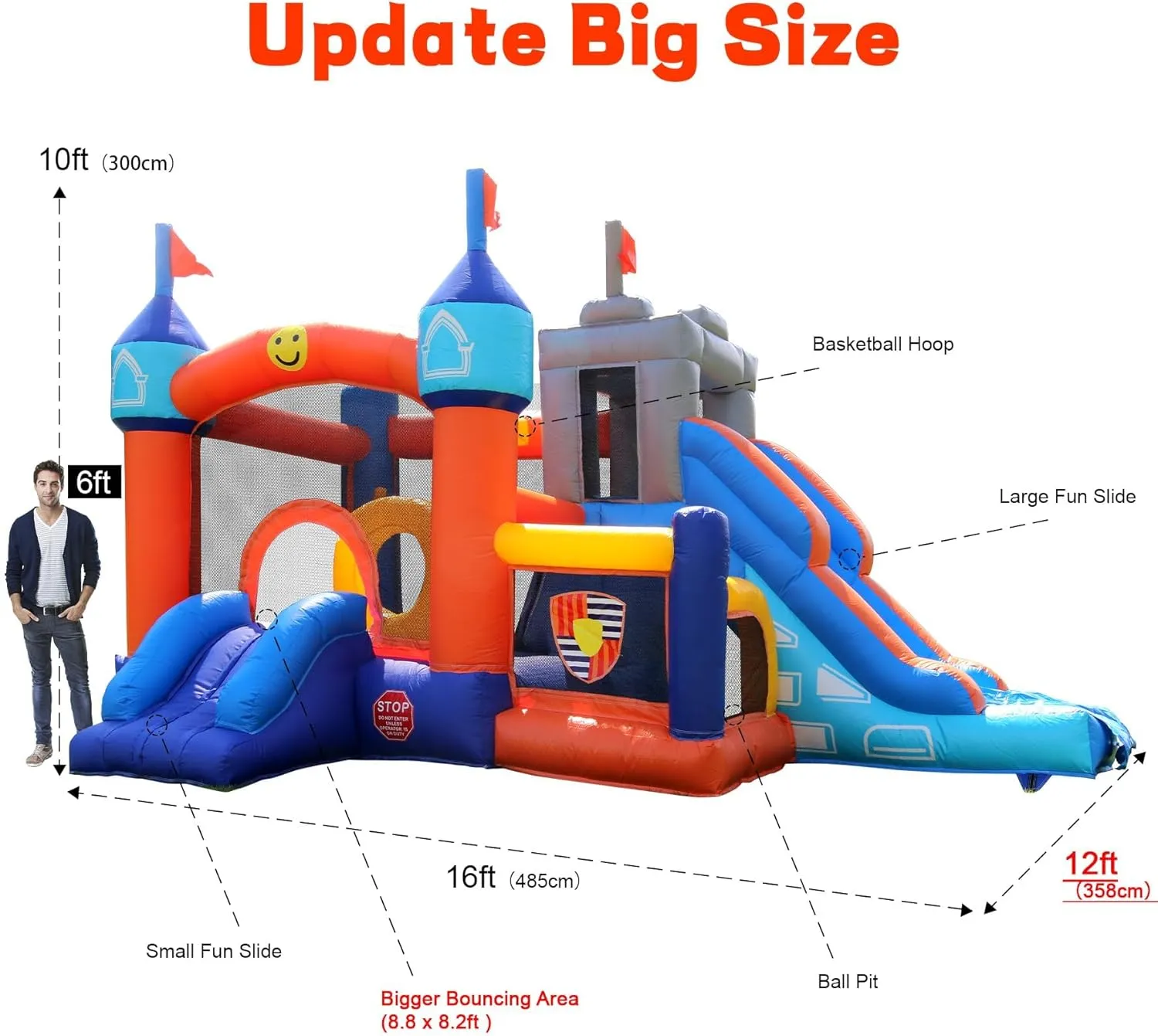 Commercial Grade Bounce House for Big Kids 5-12, 100% PVC Inflatable Bounce House Obstacle Course for Adult with 2 Slide, Ball Pit, Large Bounce Area, Climbing Wall, Basketball Rim 16x12x10FT w/Blower