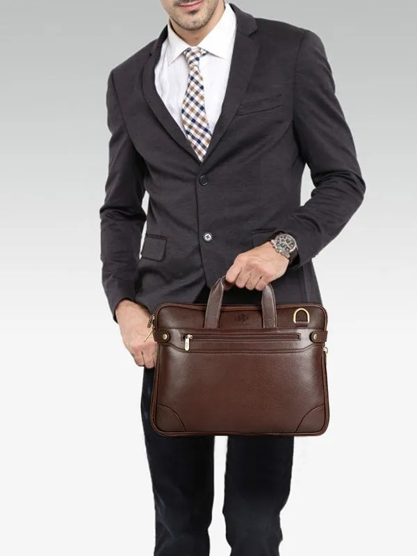 Compact Netbook Messenger Bag - Genuine Leather, Zipper Pockets | Elegant Dark Brown Briefcase | 34x24x5 cm