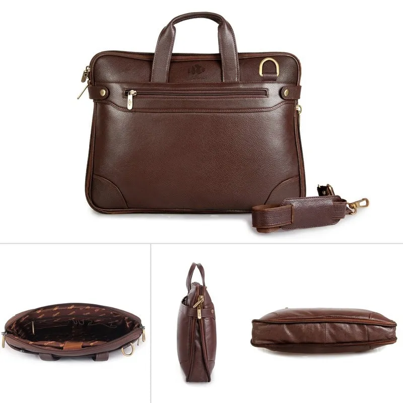 Compact Netbook Messenger Bag - Genuine Leather, Zipper Pockets | Elegant Dark Brown Briefcase | 34x24x5 cm