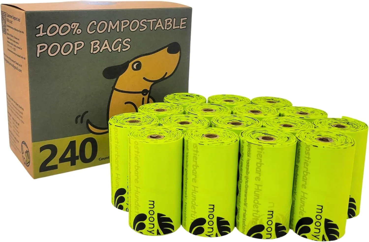 Compostable Dog Poop Bag Rolls, Doggie Poop Bags Bulk, Vegetable-Based Eco-Friendly Pet Waste Bags, Unscented, Extra Thick, Leak Proof, Size 9 x 13 Inches, Refills 240 Counts