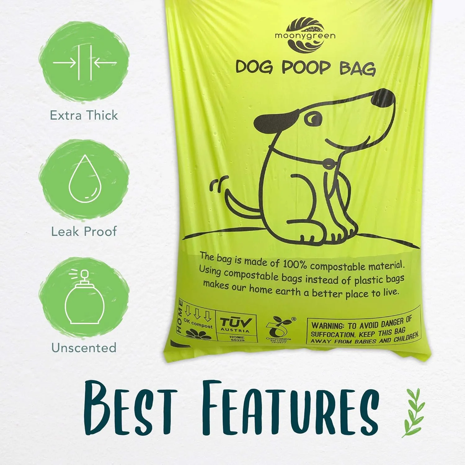 Compostable Dog Poop Bag Rolls, Doggie Poop Bags Bulk, Vegetable-Based Eco-Friendly Pet Waste Bags, Unscented, Extra Thick, Leak Proof, Size 9 x 13 Inches, Refills 240 Counts