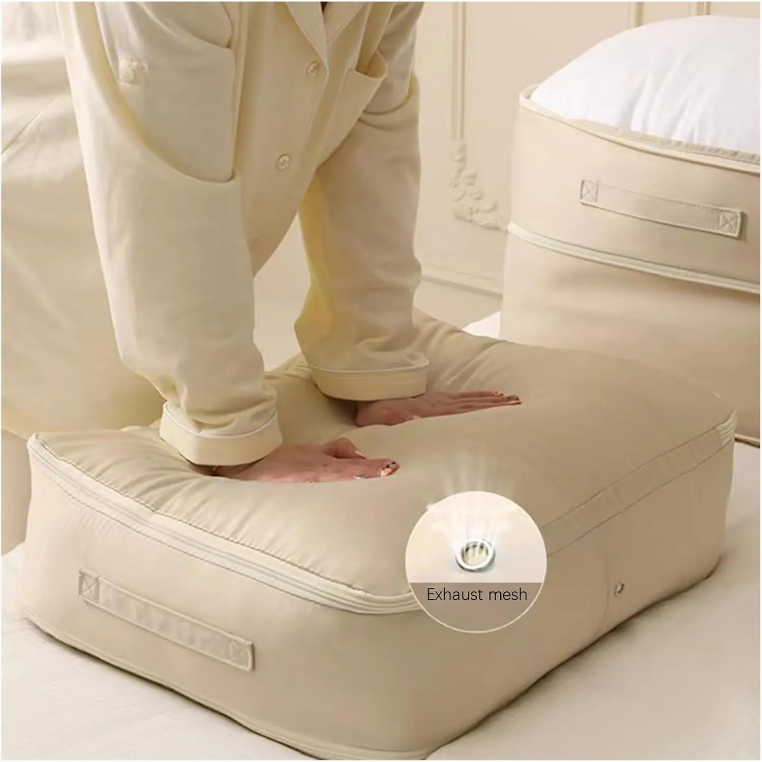 Compression Packing Bag Duvet Storage Bag Folding Large Capacity Expandable Storage Bag(Bean Paste Powder,L)