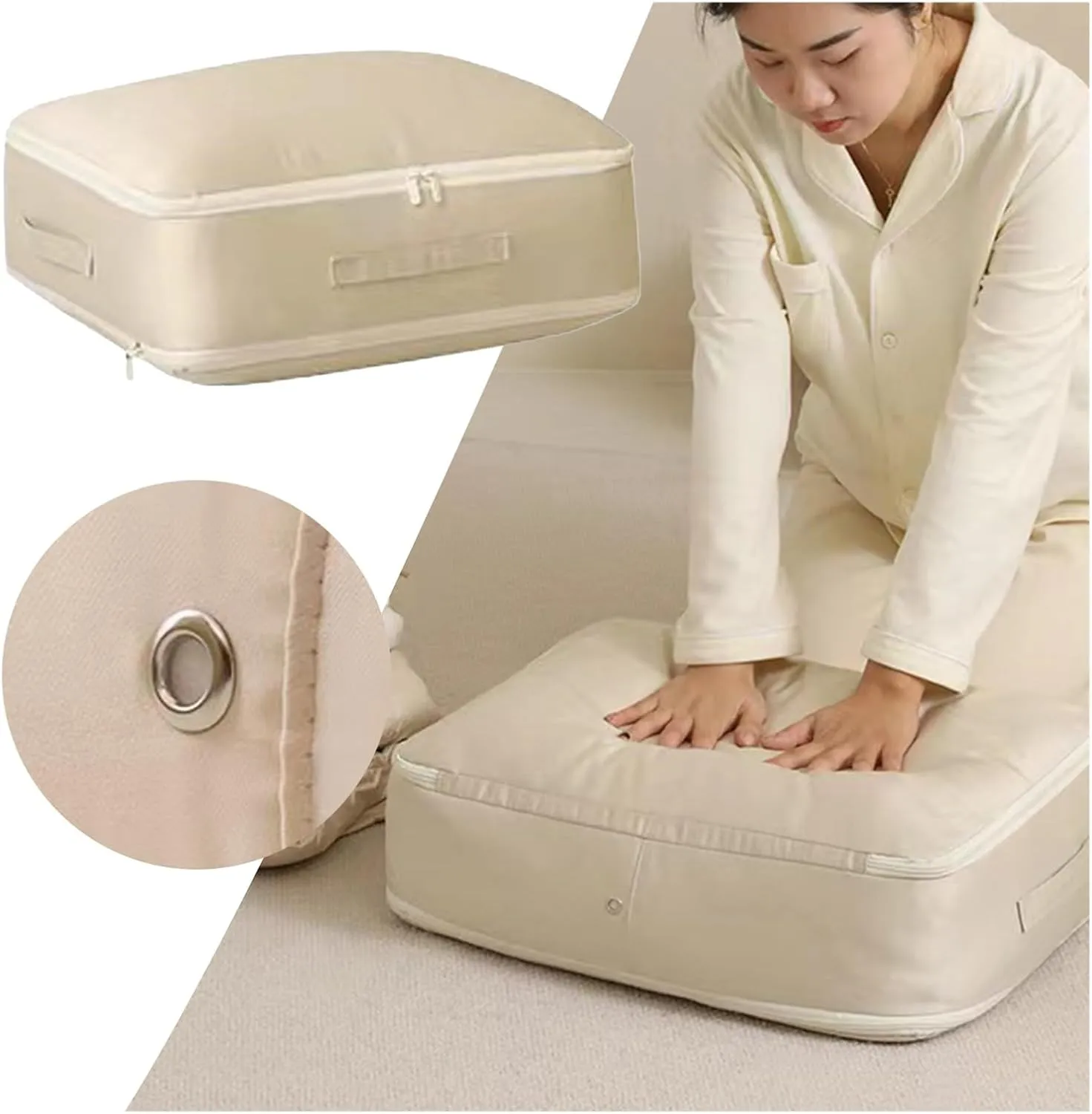 Compression Packing Bag Duvet Storage Bag Folding Large Capacity Expandable Storage Bag(Bean Paste Powder,L)