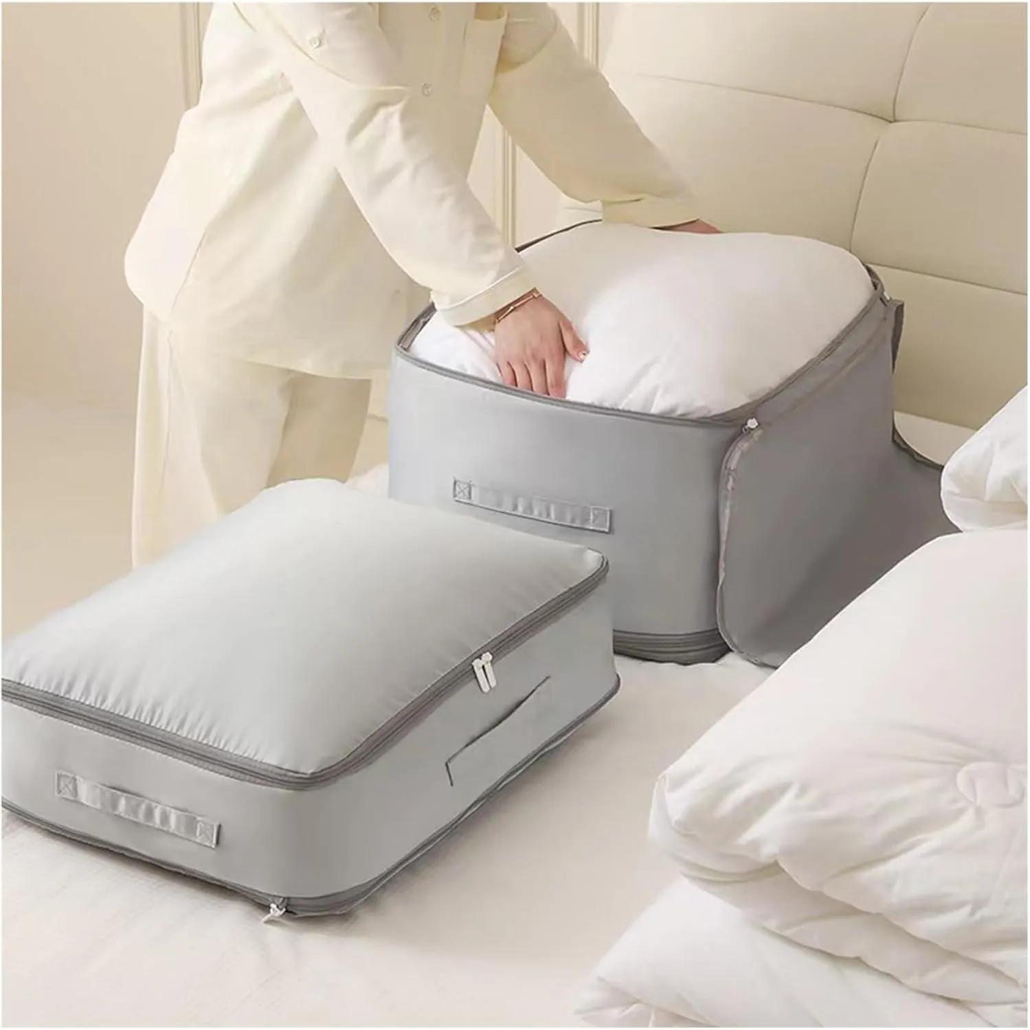 Compression Packing Bag Duvet Storage Bag Folding Large Capacity Expandable Storage Bag(Bean Paste Powder,L)