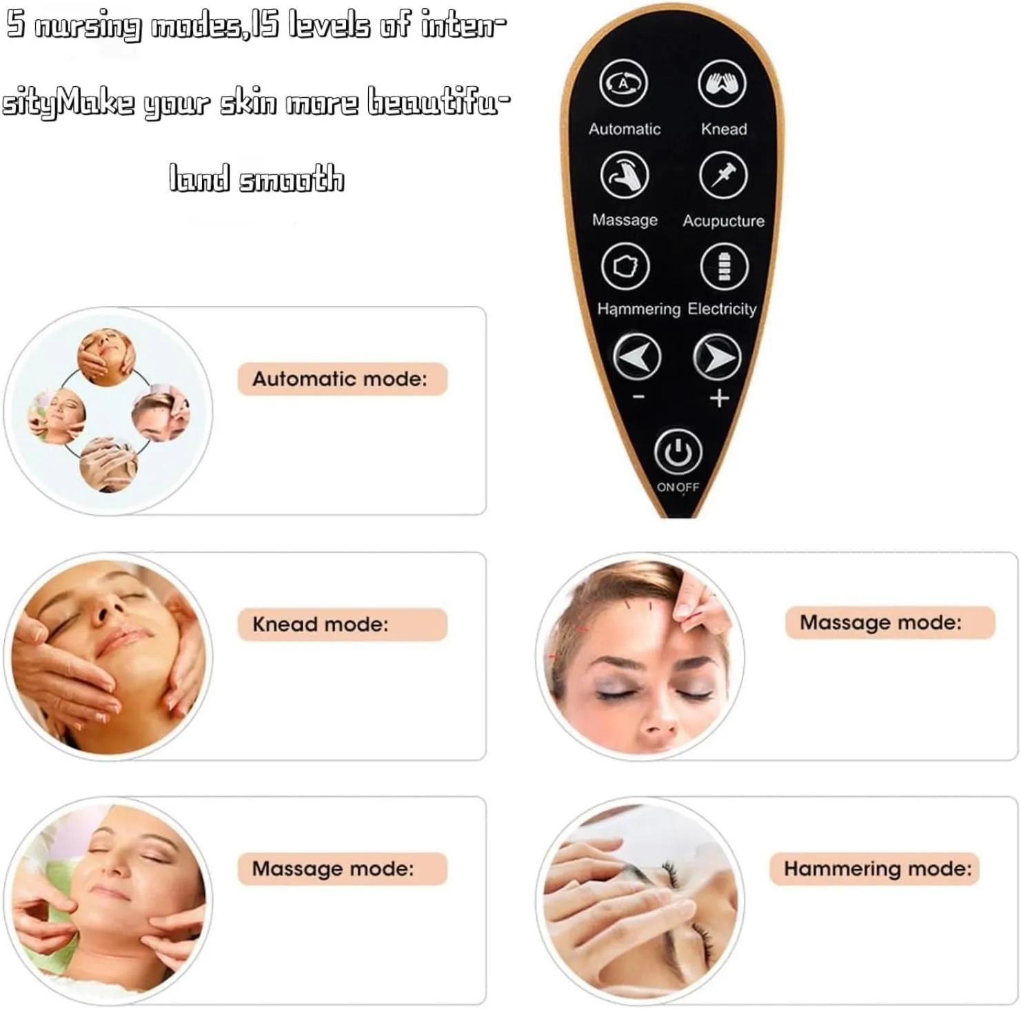 Contourflex 4-in-1 Massager for Face, Reviona Contourflex 4-in-1 Massager, Facial Sculpting Device for Double Chin, 5 Modes & 15 Intensities, Tightens Jawline (White)