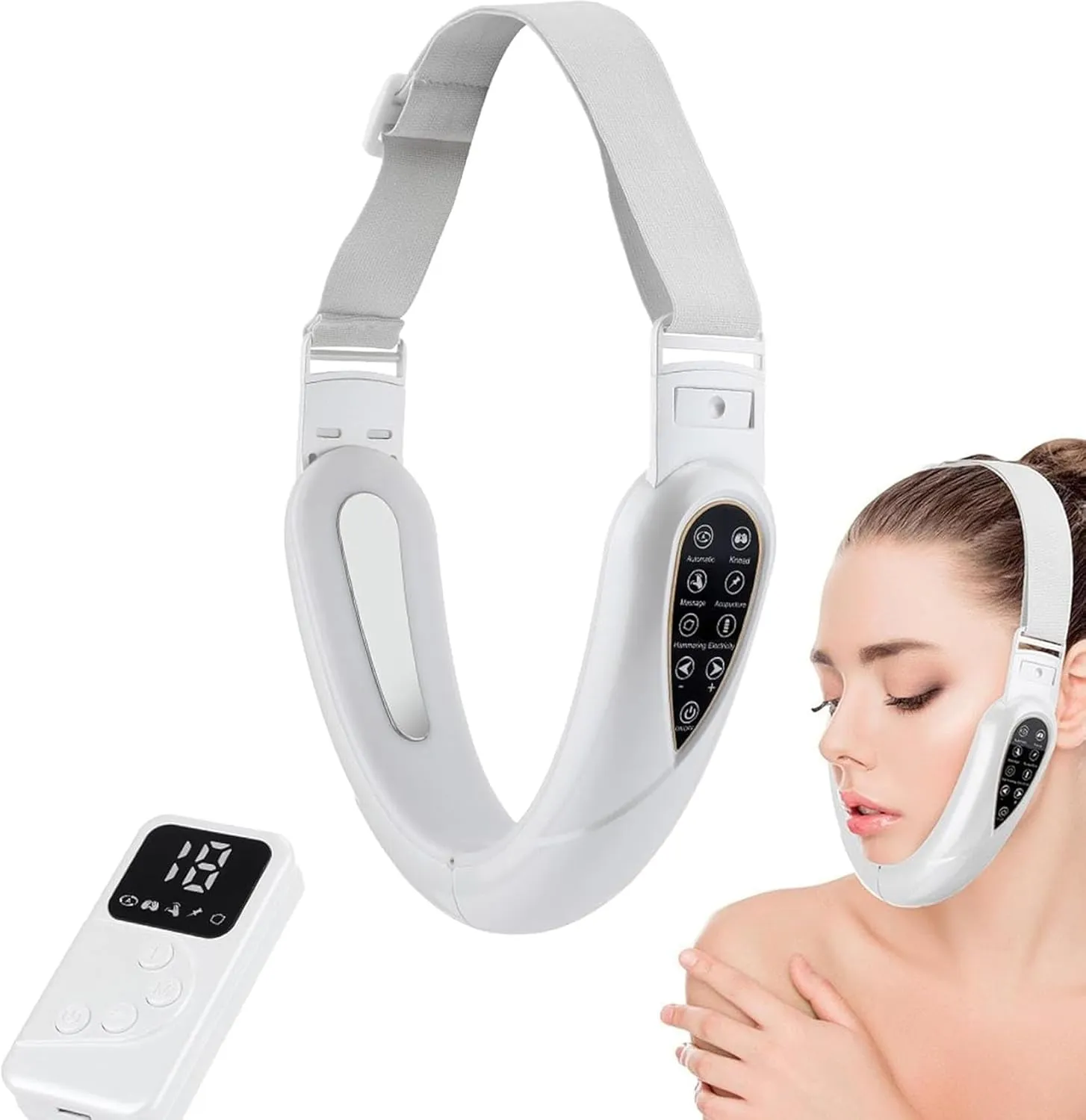 Contourflex 4-in-1 Massager for Face, Reviona Contourflex 4-in-1 Massager, Facial Sculpting Device for Double Chin, 5 Modes & 15 Intensities, Tightens Jawline (White)