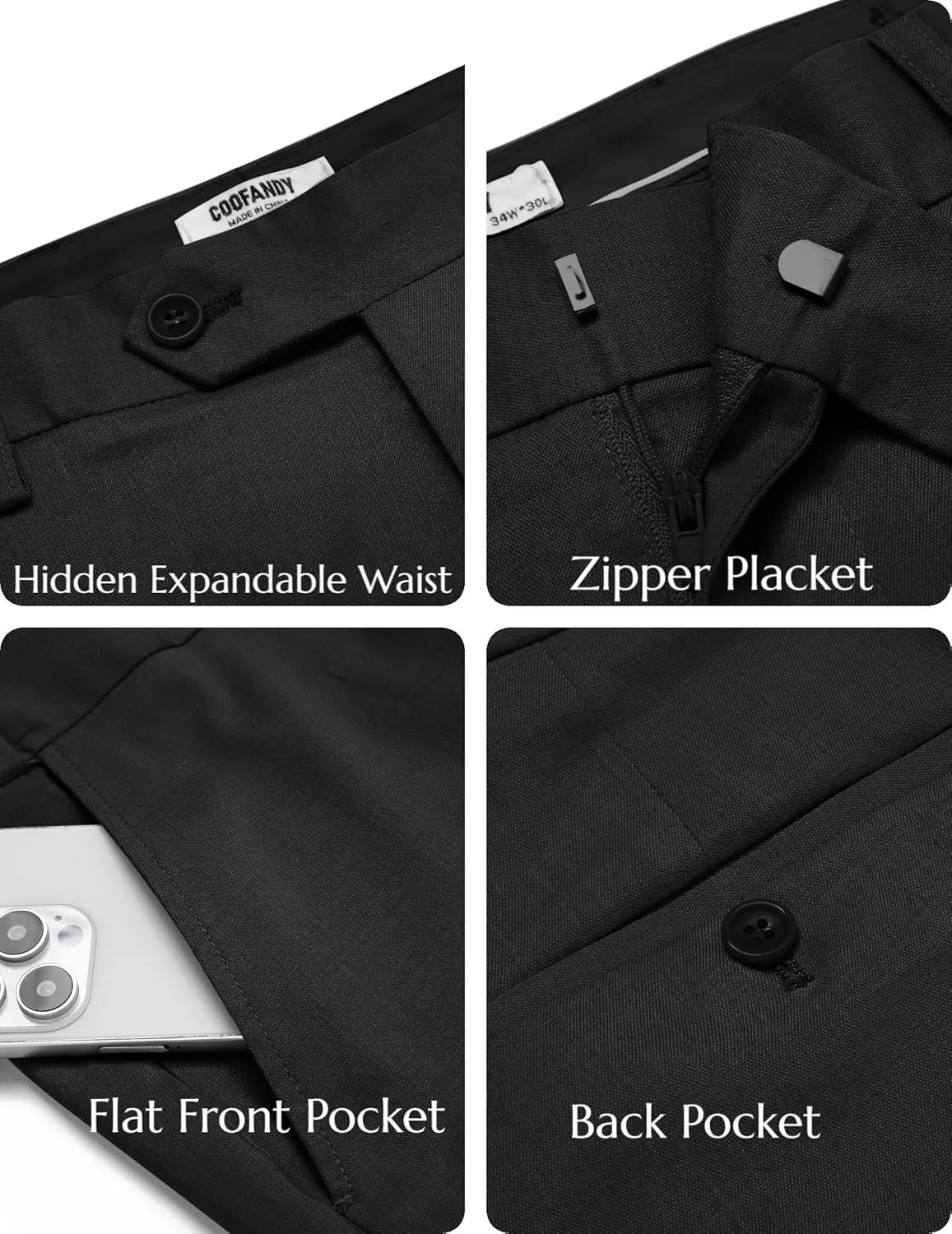 COOFANDY Mens Classic Casual Dress Pants Expandable Waist Suit Pant Slim Fit Flat Front Slacks