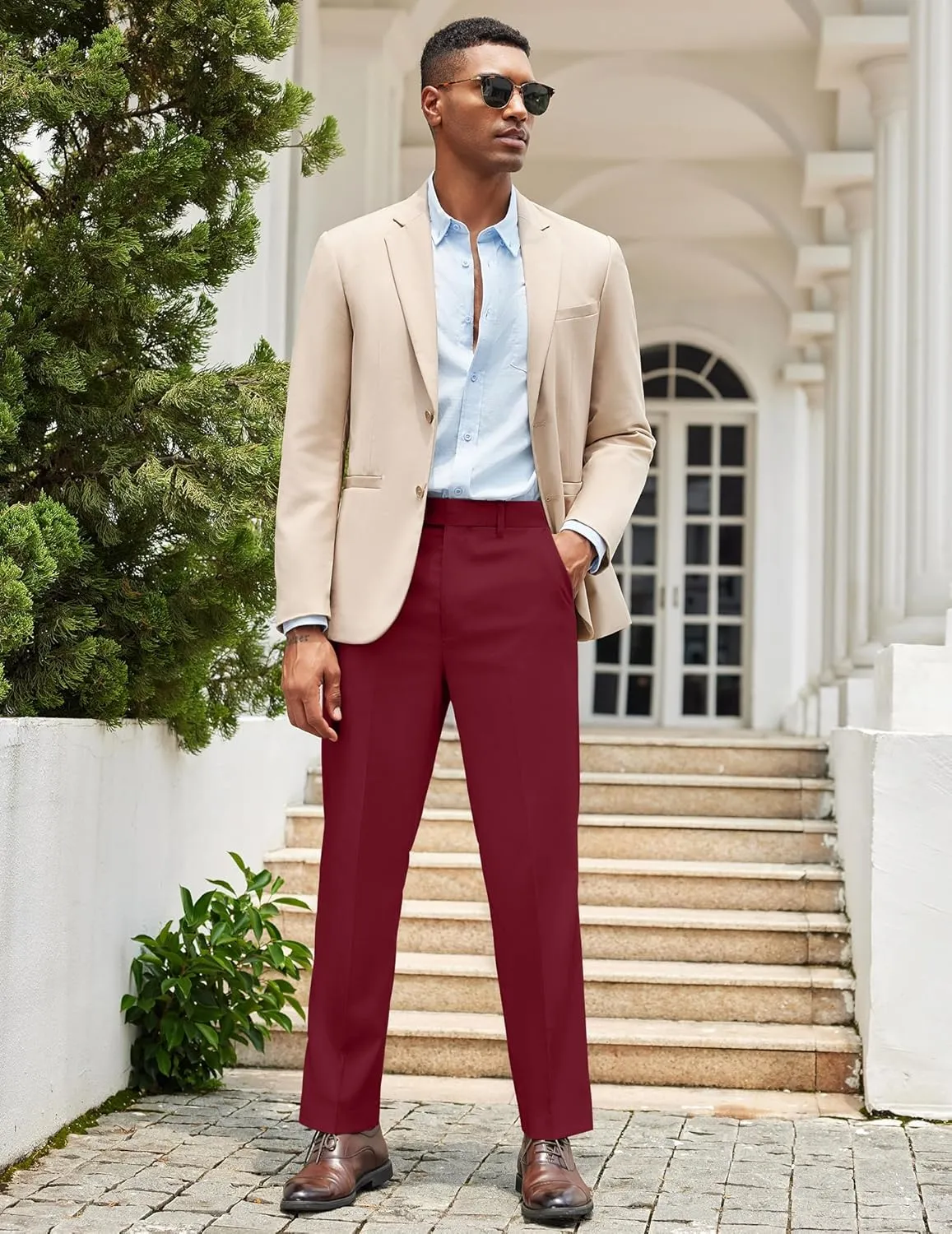 COOFANDY Mens Classic Casual Dress Pants Expandable Waist Suit Pant Slim Fit Flat Front Slacks