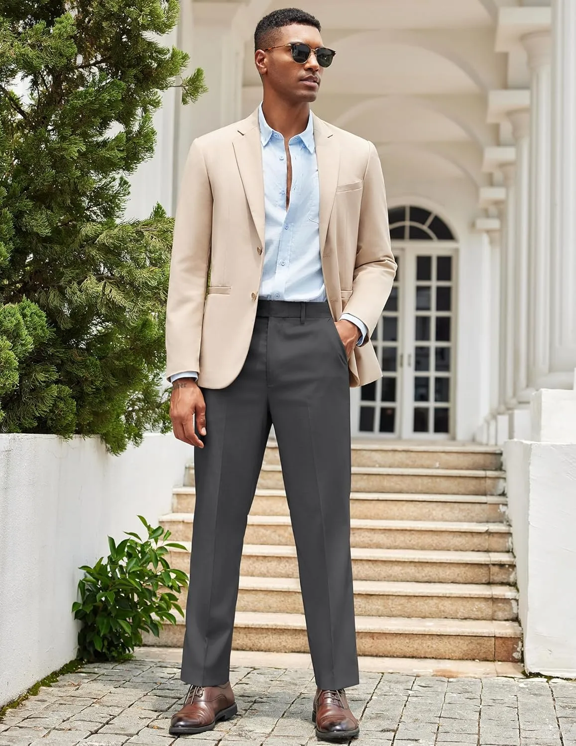 COOFANDY Mens Classic Casual Dress Pants Expandable Waist Suit Pant Slim Fit Flat Front Slacks