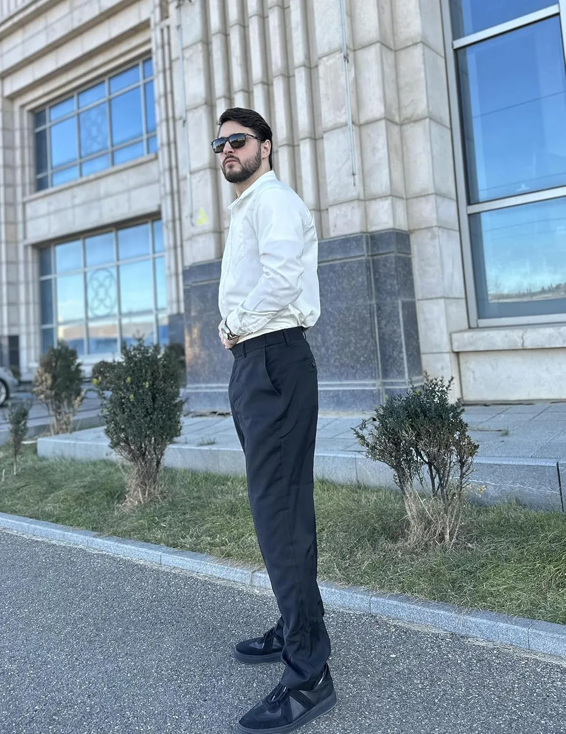 COOFANDY Mens Classic Casual Dress Pants Expandable Waist Suit Pant Slim Fit Flat Front Slacks