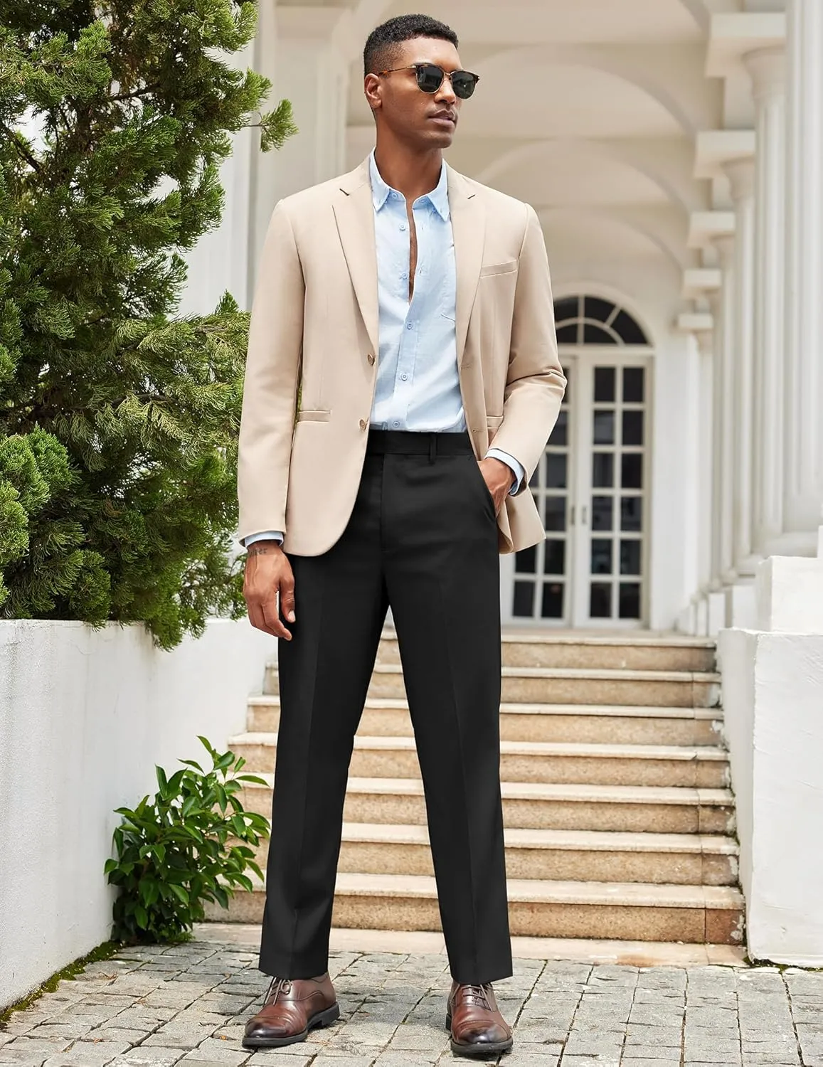 COOFANDY Mens Classic Casual Dress Pants Expandable Waist Suit Pant Slim Fit Flat Front Slacks