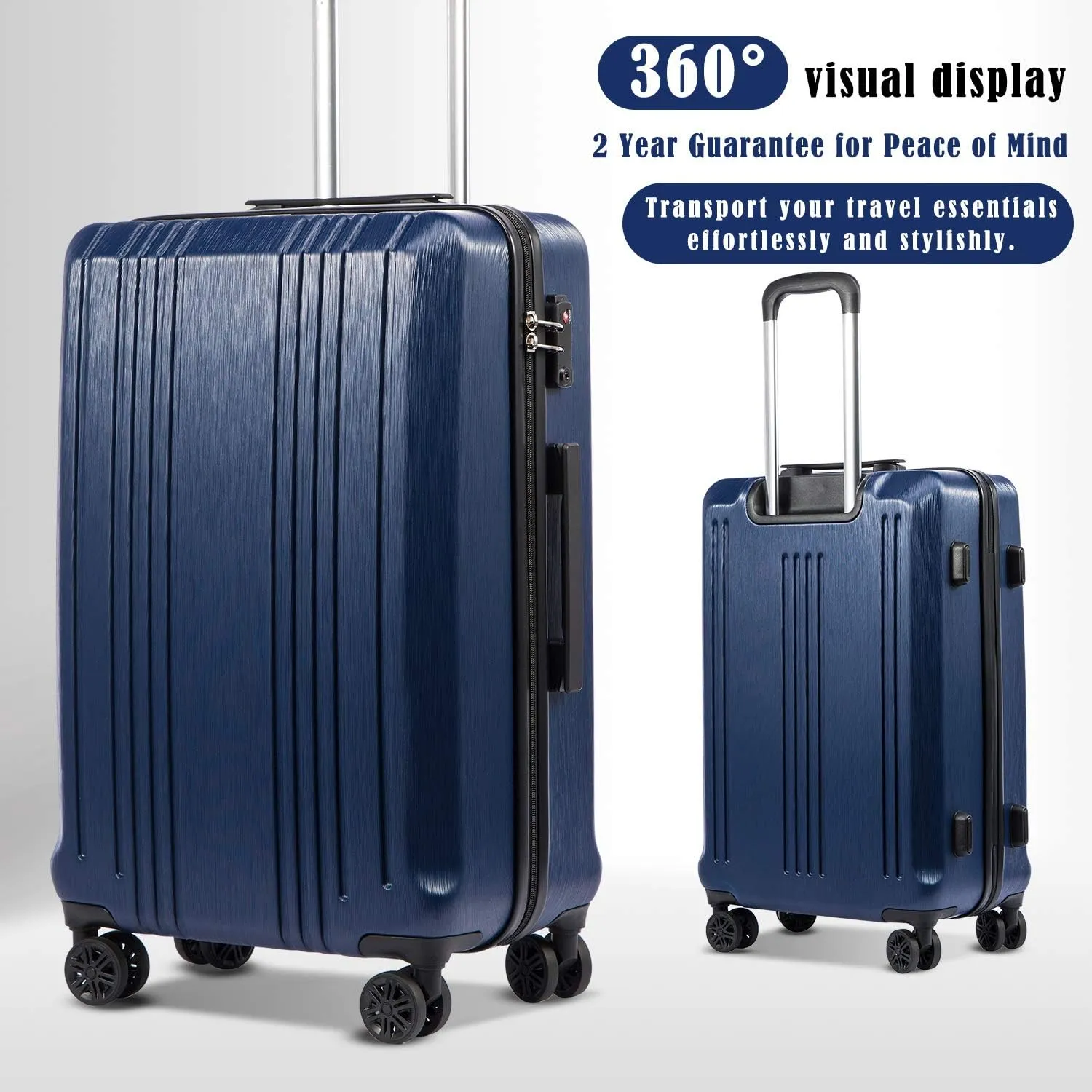 Coolife Luggage Expandable(only 28") Suitcase PC ABS with TSA Lock Spinner 20in 24in 28in (navy, L(28IN))