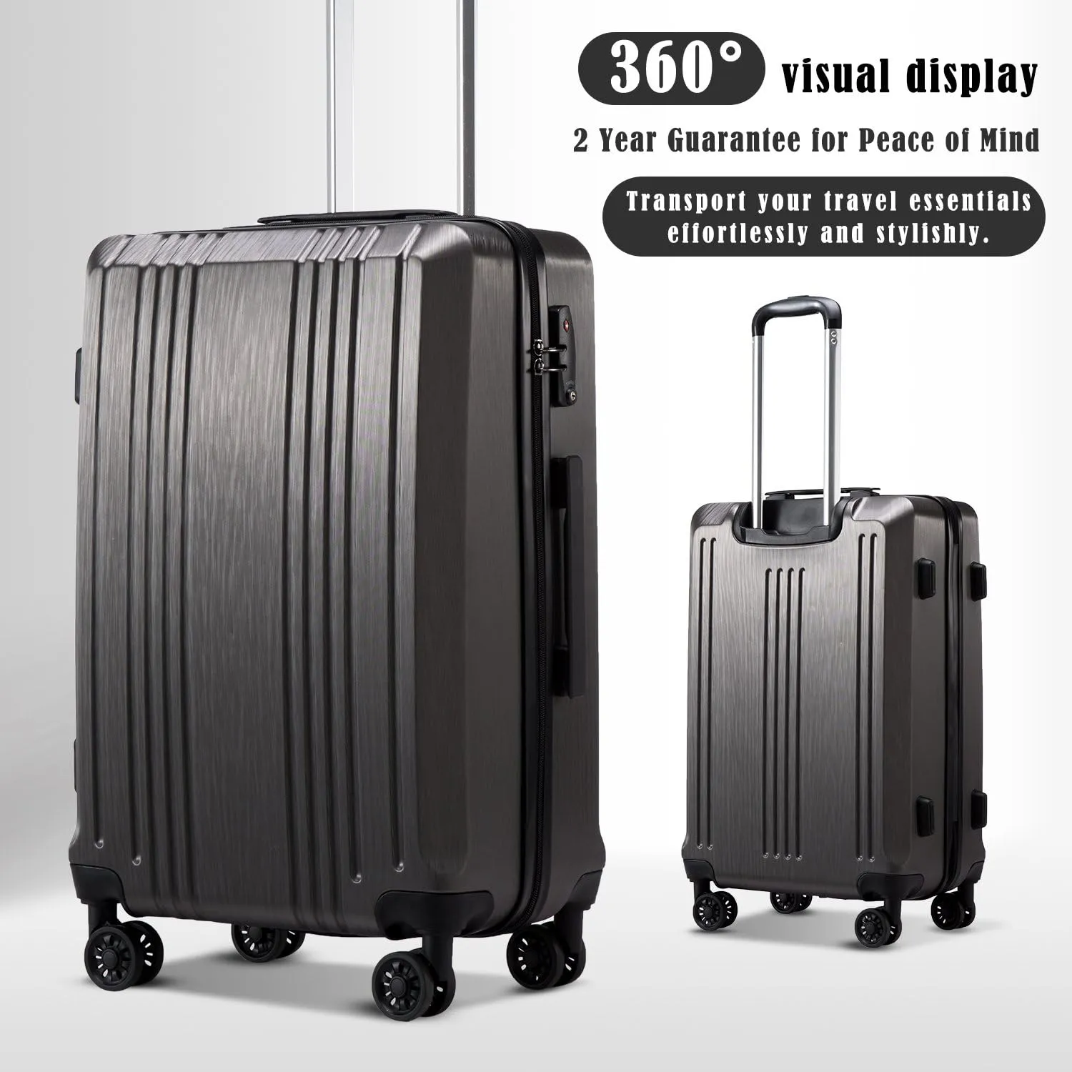 Coolife Luggage Suitcase PC ABS with TSA Lock Spinner Carry on Hardshell Lightweight 20in 24in 28in (grey, M(24IN))