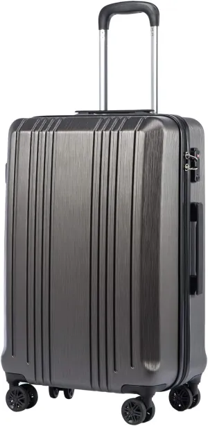Coolife Luggage Suitcase PC ABS with TSA Lock Spinner Carry on Hardshell Lightweight 20in 24in 28in (grey, M(24IN))