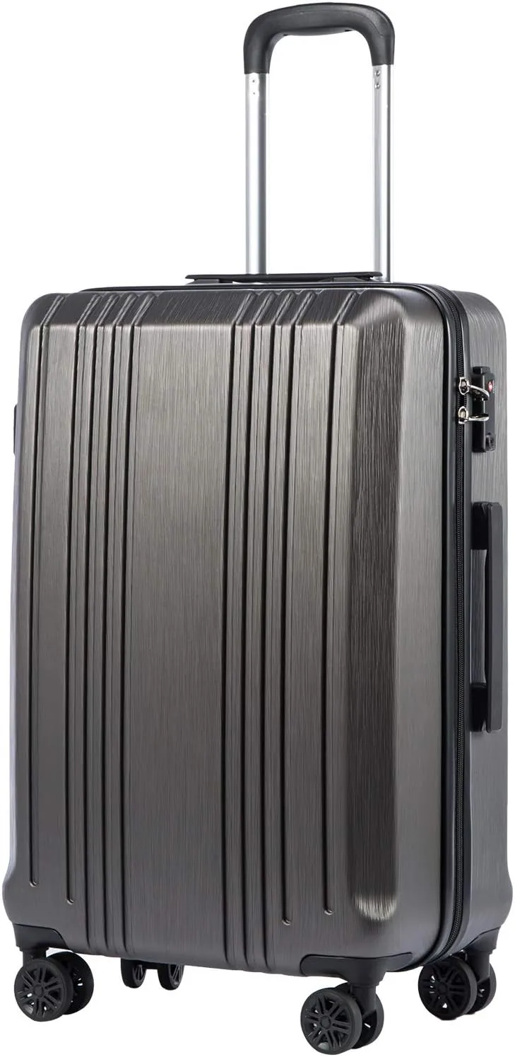 Coolife Luggage Suitcase PC ABS with TSA Lock Spinner Carry on Hardshell Lightweight 20in 24in 28in (grey, M(24IN))