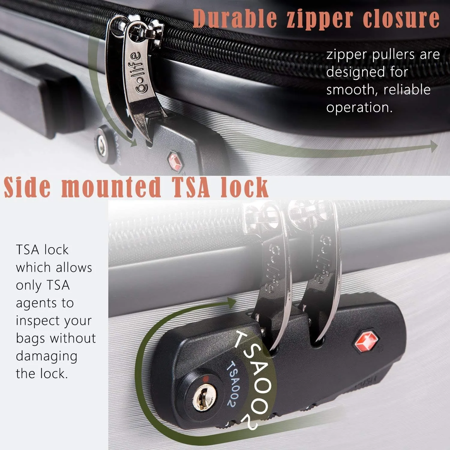 Coolife Luggage Suitcase PC ABS with TSA Lock Spinner Carry on Hardshell Lightweight 20in 24in 28in(ice blue, L(28IN))