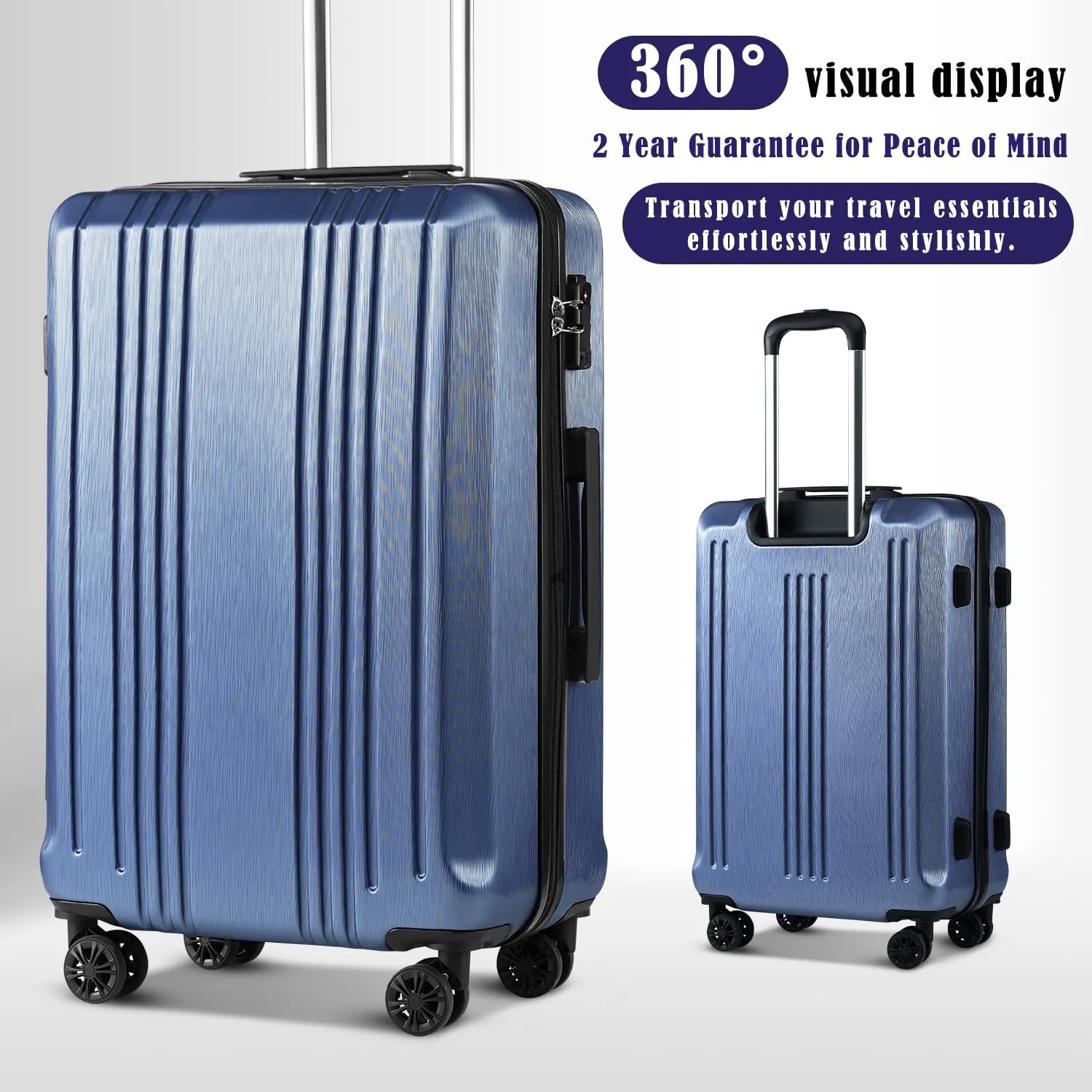 Coolife Luggage Suitcase PC ABS with TSA Lock Spinner Carry on Hardshell Lightweight 20in 24in 28in(ice blue, L(28IN))