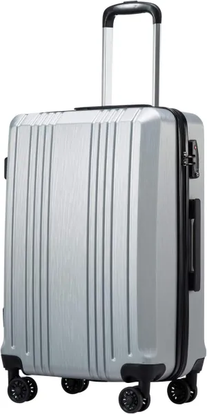Coolife Luggage Suitcase PC ABS with TSA Lock Spinner Carry on Hardshell Lightweight 20in 24in 28in(sliver, S(20in_carry on))