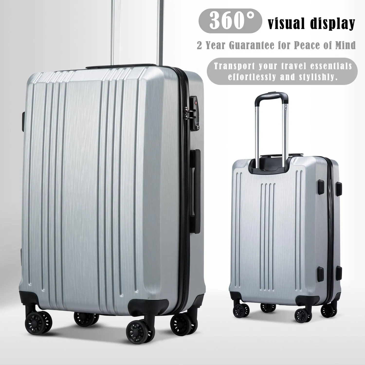 Coolife Luggage Suitcase PC ABS with TSA Lock Spinner Carry on Hardshell Lightweight 20in 24in 28in(sliver, S(20in_carry on))