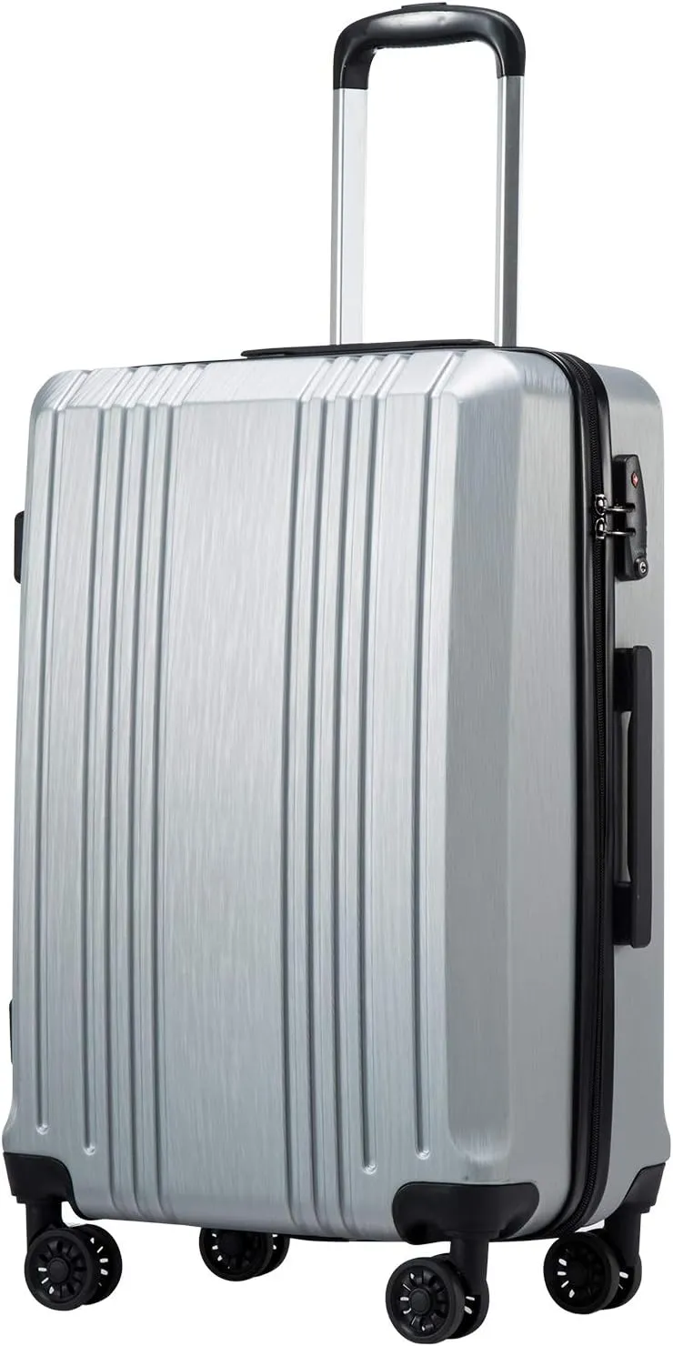 Coolife Luggage Suitcase PC ABS with TSA Lock Spinner Carry on Hardshell Lightweight 20in 24in 28in(sliver, S(20in_carry on))