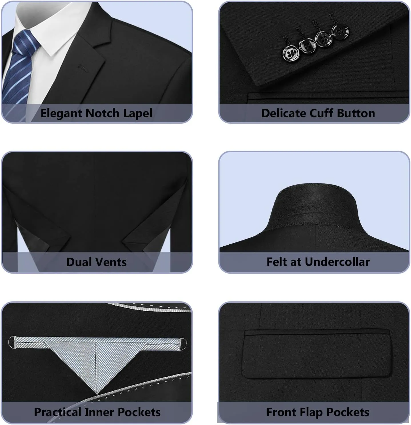 Cooper & Nelson Men's Suit Slim Fit, 3 Piece Suits for Men, One Button Solid Jacket Vest Pants with Tie, Tuxedo Set
