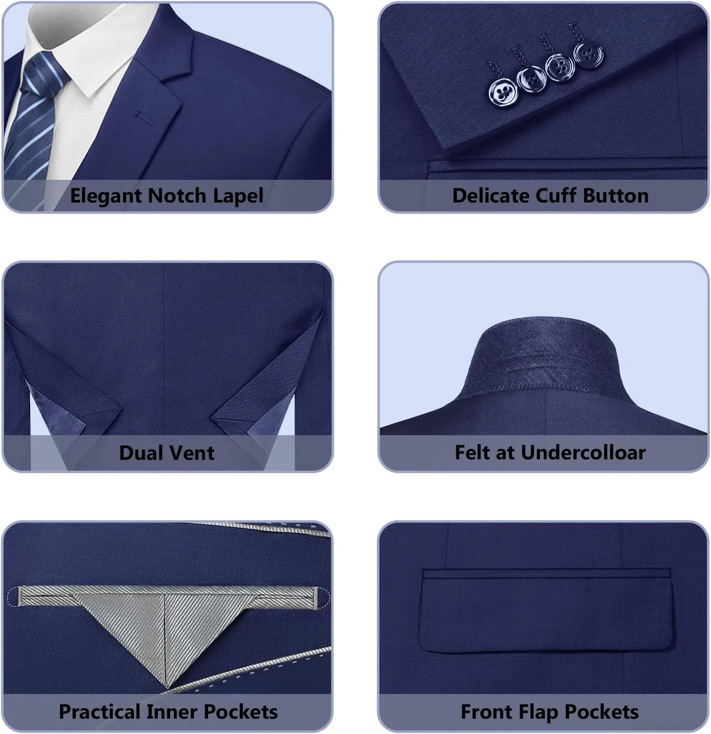 Cooper & Nelson Men's Suit Slim Fit, 3 Piece Suits for Men, One Button Solid Jacket Vest Pants with Tie, Tuxedo Set