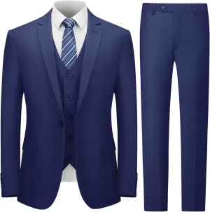 Cooper & Nelson Men's Suit Slim Fit, 3 Piece Suits for Men, One Button Solid Jacket Vest Pants with Tie, Tuxedo Set