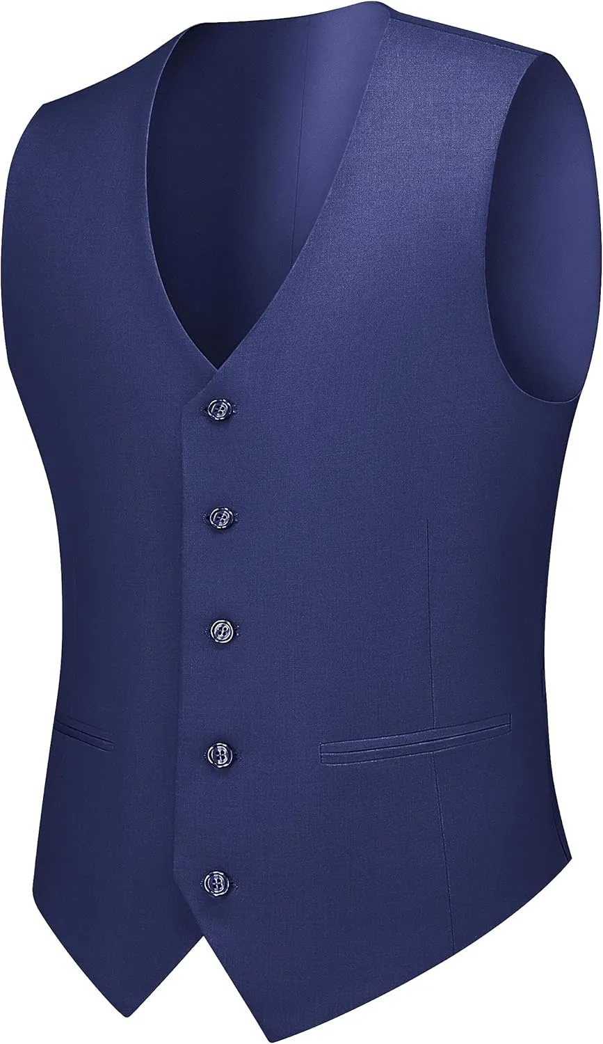 Cooper & Nelson Men's Suit Slim Fit, 3 Piece Suits for Men, One Button Solid Jacket Vest Pants with Tie, Tuxedo Set