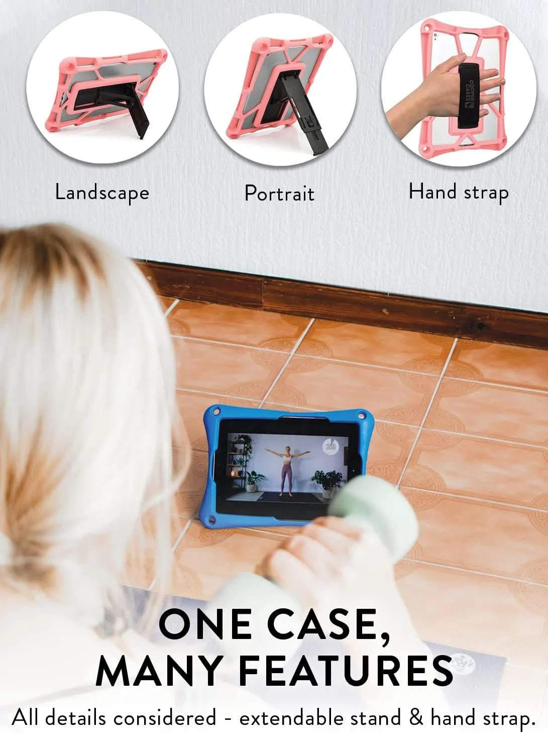 Cooper Trooper Rugged Case for 7.9, 8, 8.4, 8.7, 8.9" Tablets | Tough Bumper Protective Shock Proof Kids Holder Carrying Cover Bag, Stand, Strap