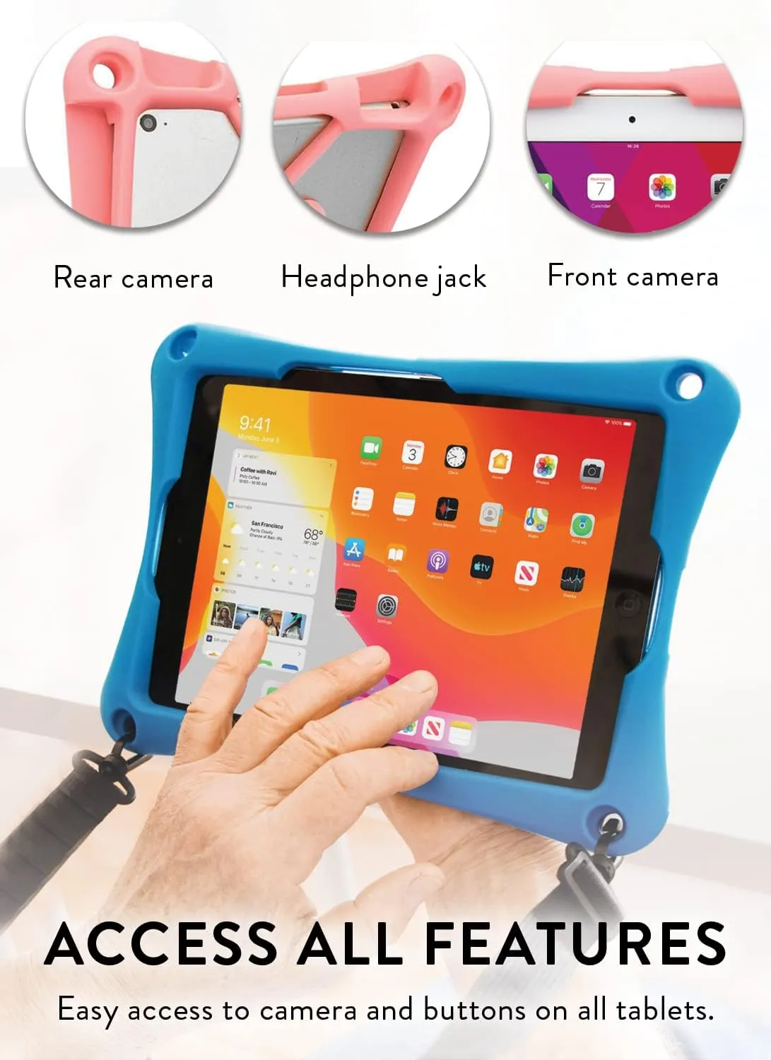 Cooper Trooper Rugged Case for 7.9, 8, 8.4, 8.7, 8.9" Tablets | Tough Bumper Protective Shock Proof Kids Holder Carrying Cover Bag, Stand, Strap