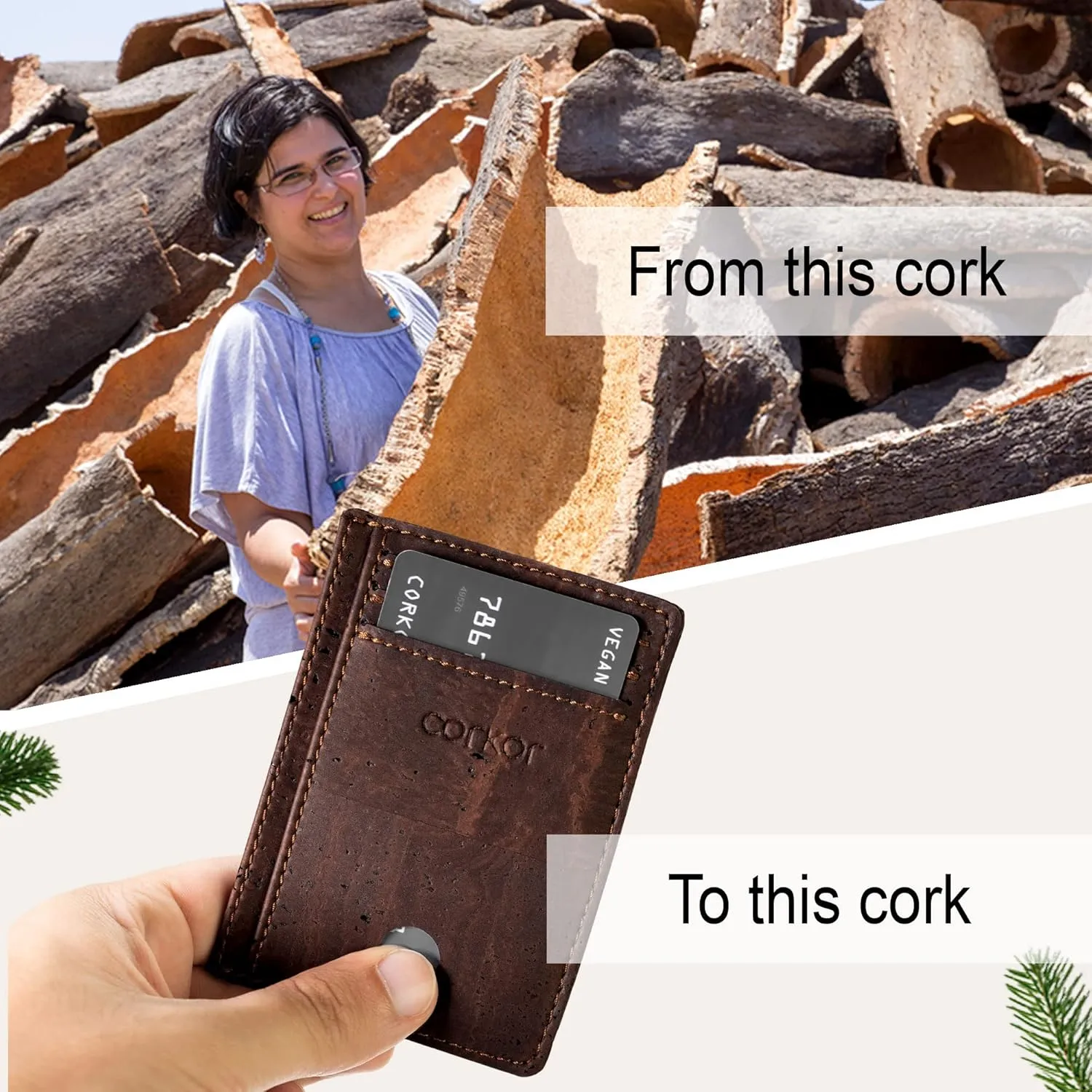 Cork Front Pocket Wallet – Cork Wallet - Vegan Leather – Cruelty Free - Eco Friendly - Black