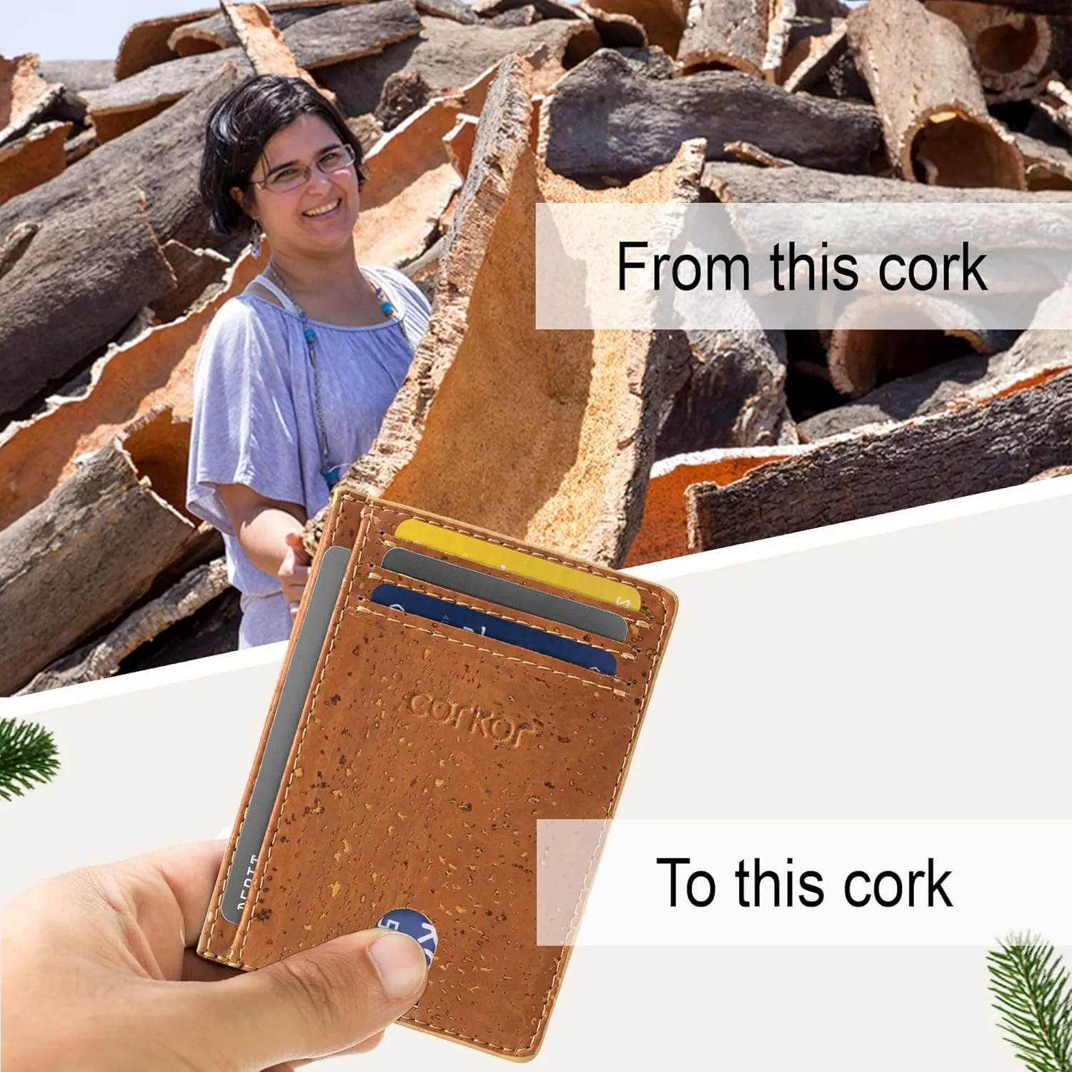 Cork Front Pocket Wallet – Cork Wallet - Vegan Leather – Cruelty Free - Eco Friendly - Black