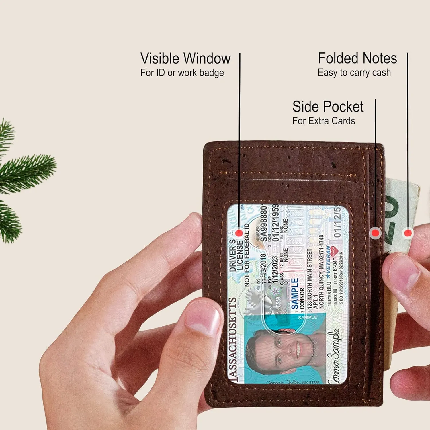 Cork Front Pocket Wallet – Cork Wallet - Vegan Leather – Cruelty Free - Eco Friendly - Black