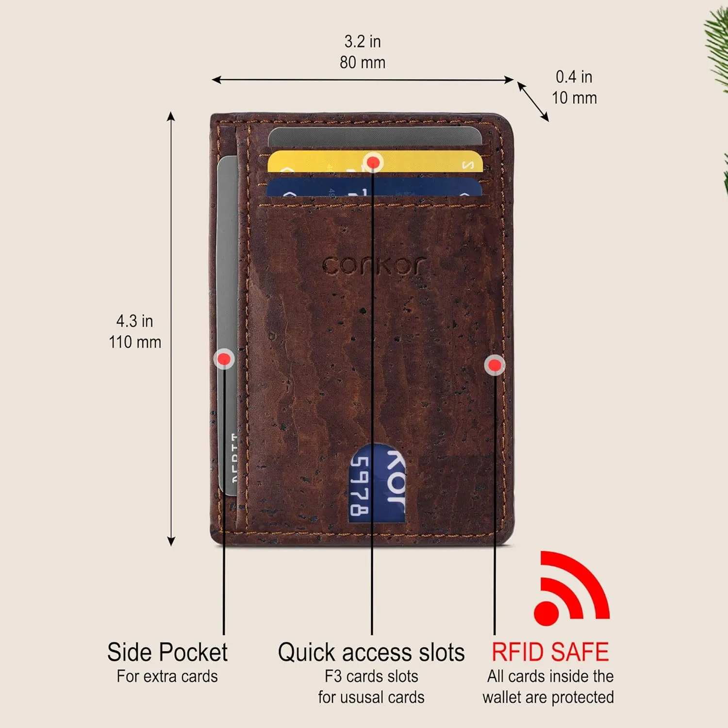 Cork Front Pocket Wallet – Cork Wallet - Vegan Leather – Cruelty Free - Eco Friendly - Black