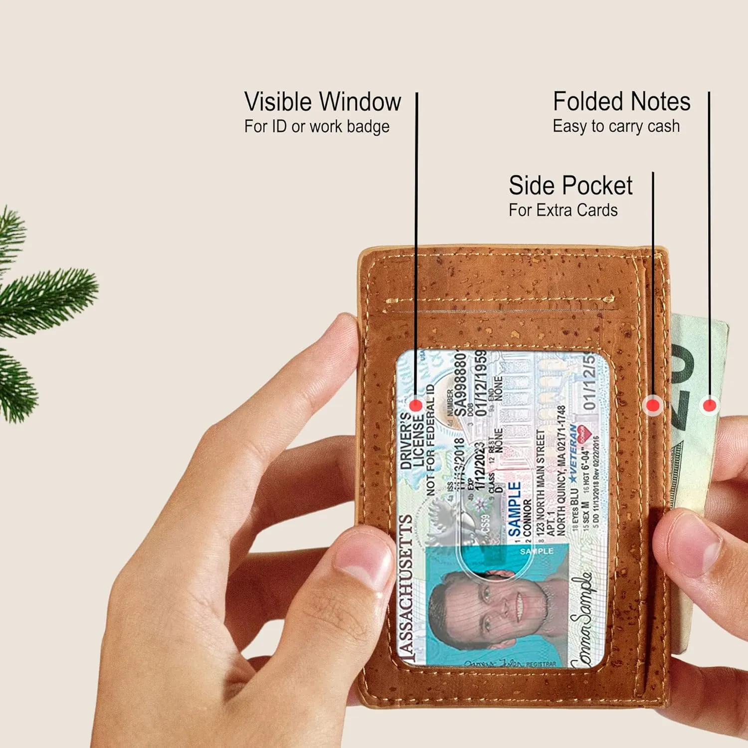Cork Front Pocket Wallet – Cork Wallet - Vegan Leather – Cruelty Free - Eco Friendly - Black
