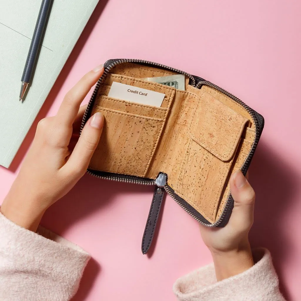 Cork RFID Square Wallet – Women’s Wallet - RFID Blocking - Vegan Leather – Cruelty Free – Eco Friendly - Black