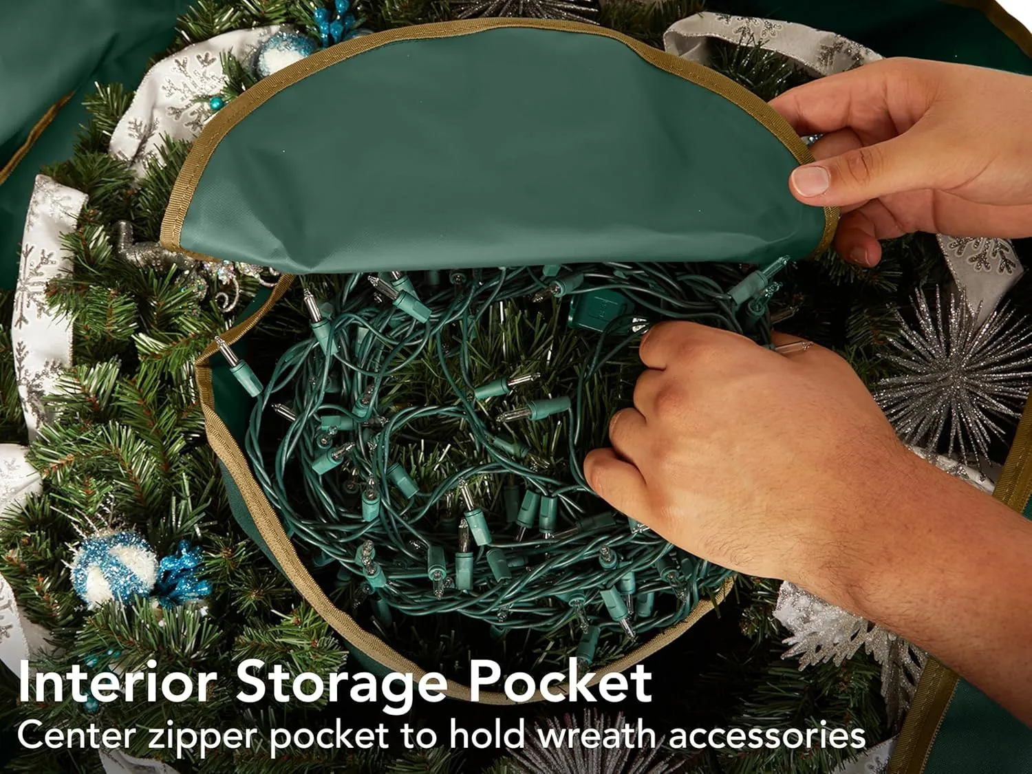 Covermates Keepsakes Christmas Wreath Storage Bag – Heavy Duty Polyester, Interior Pouch, Dual Zipper Pulls - Holiday Storage, Green