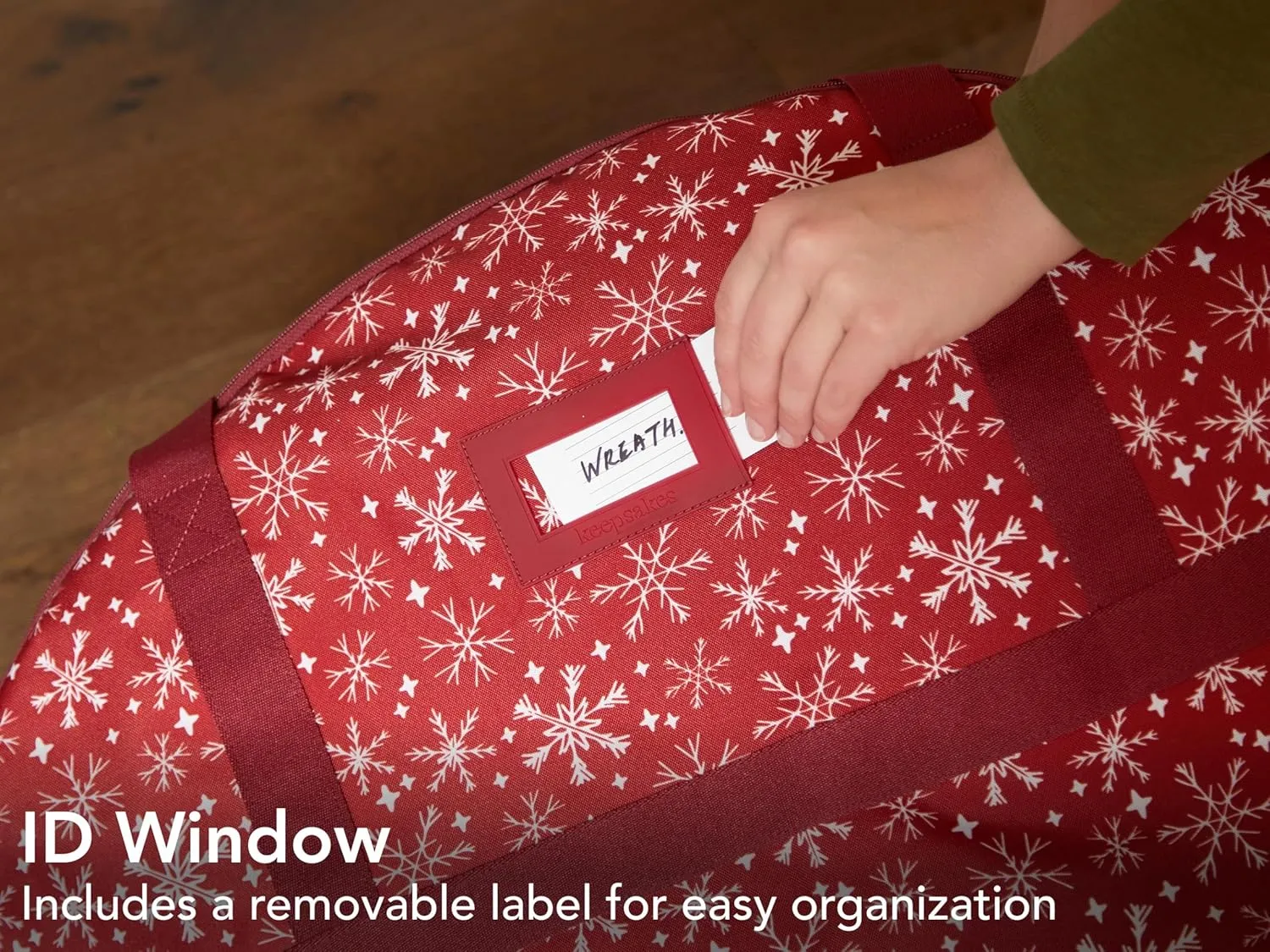 Covermates Keepsakes Christmas Wreath Storage Bag – Heavy Duty Polyester, Interior Pouch, Dual Zipper Pulls - Holiday Storage, Red Snowflake