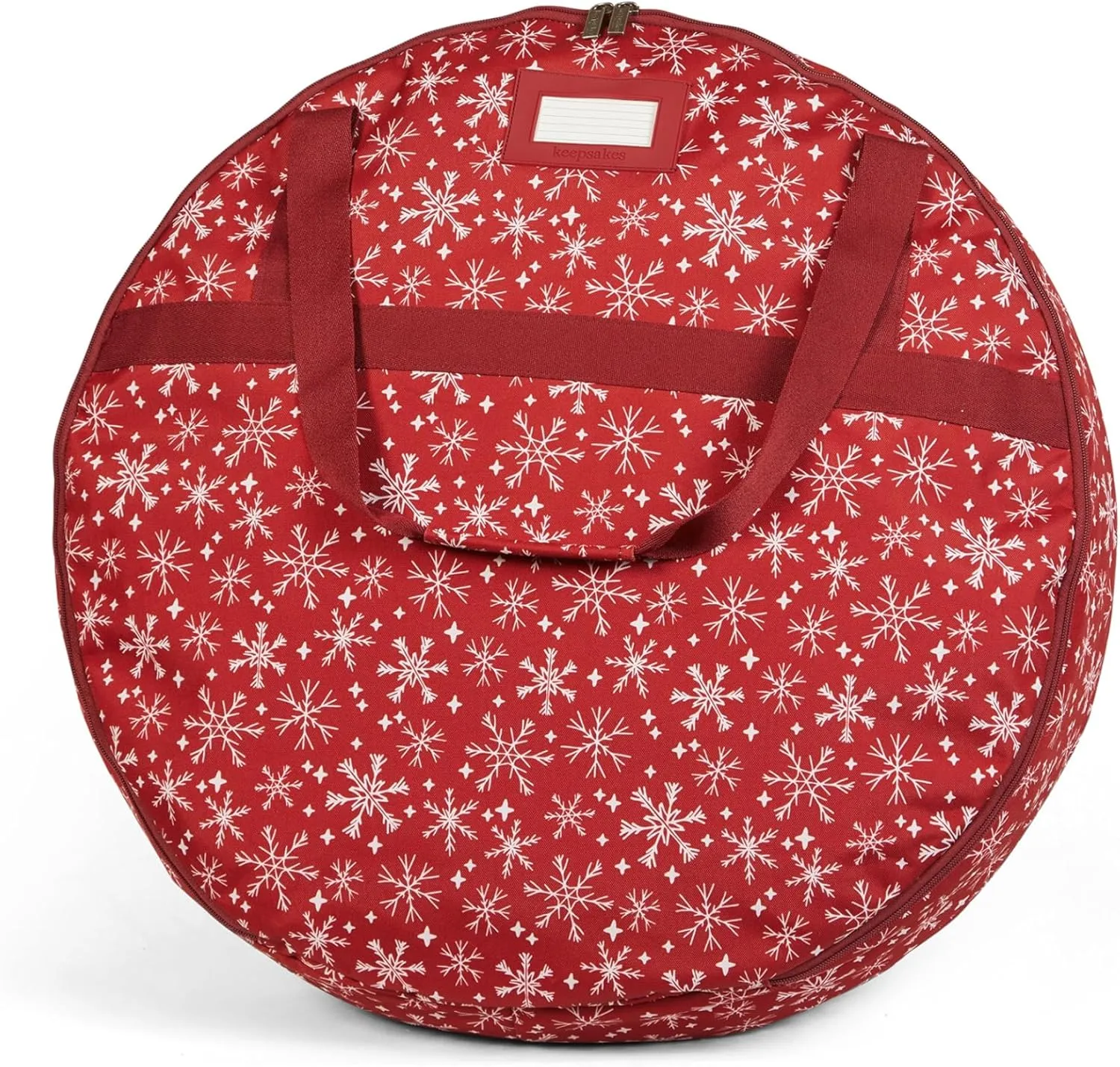 Covermates Keepsakes Christmas Wreath Storage Bag – Heavy Duty Polyester, Interior Pouch, Dual Zipper Pulls - Holiday Storage, Red Snowflake