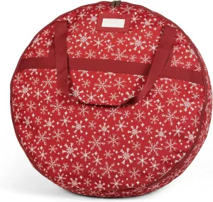 Covermates Keepsakes Christmas Wreath Storage Bag – Heavy Duty Polyester, Interior Pouch, Dual Zipper Pulls - Holiday Storage, Red Snowflake