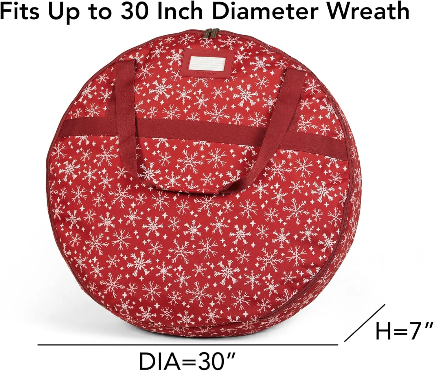 Covermates Keepsakes Christmas Wreath Storage Bag – Heavy Duty Polyester, Interior Pouch, Dual Zipper Pulls - Holiday Storage, Red Snowflake