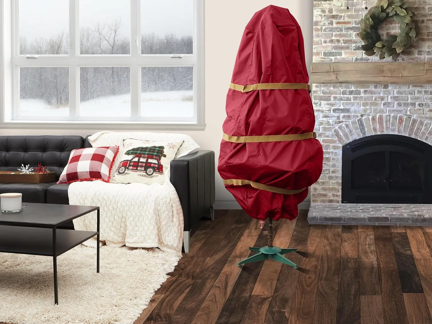 Covermates Keepsakes Upright Christmas Tree Storage Bag – Superior Protection, Cinch Straps – Holiday Storage, Red