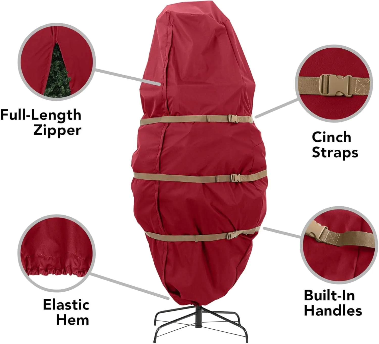 Covermates Keepsakes Upright Christmas Tree Storage Bag – Superior Protection, Cinch Straps – Holiday Storage, Red