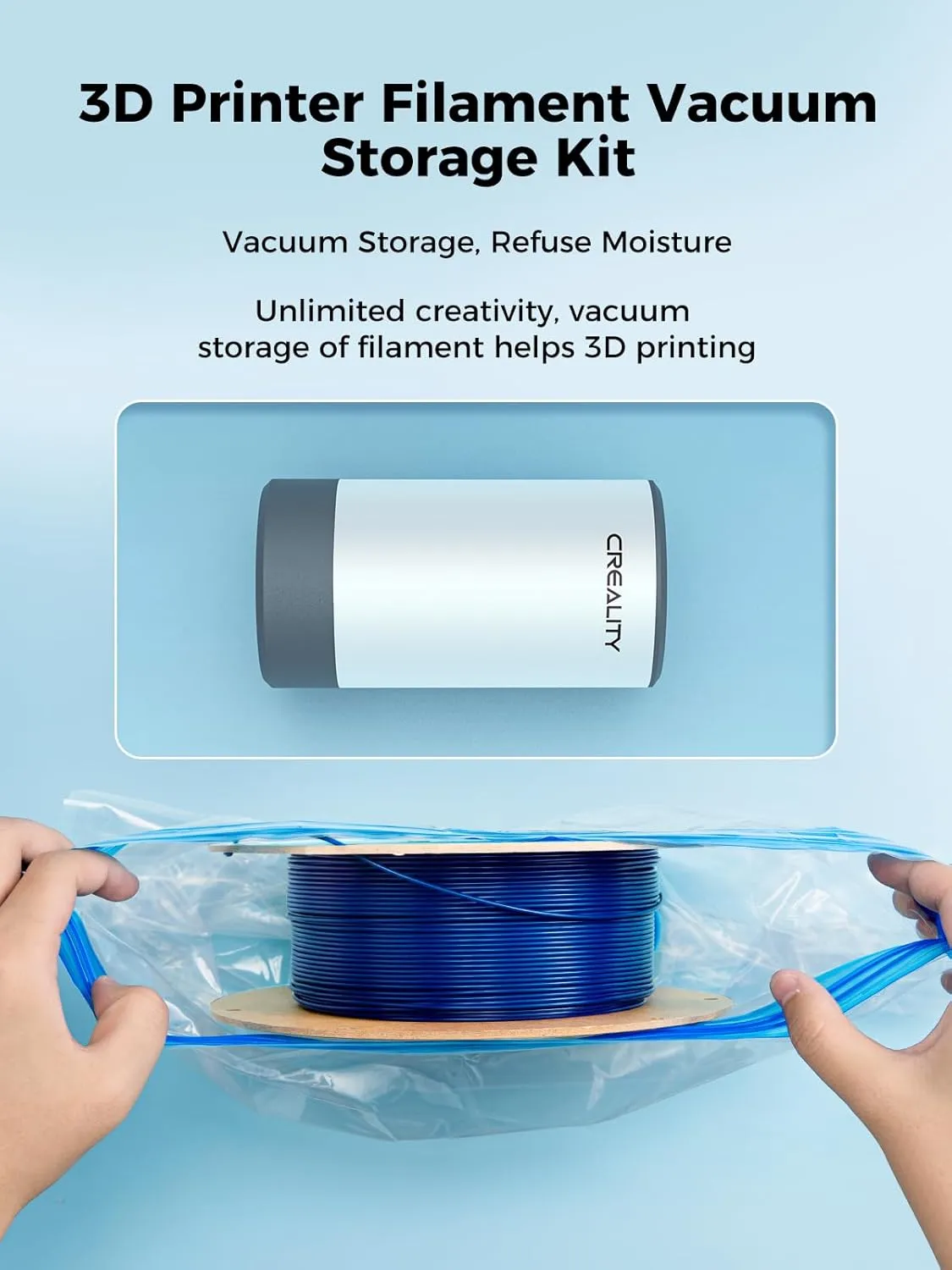Creality Filament Vacuum Storage Kit, Premium Cleaning Drying Sealed 8 Storage Bags with Automatic Pump/Desiccants, 3D Filament Dryer for 3D Printer Filament(15.75x15.75 inch for 1kg Spool)