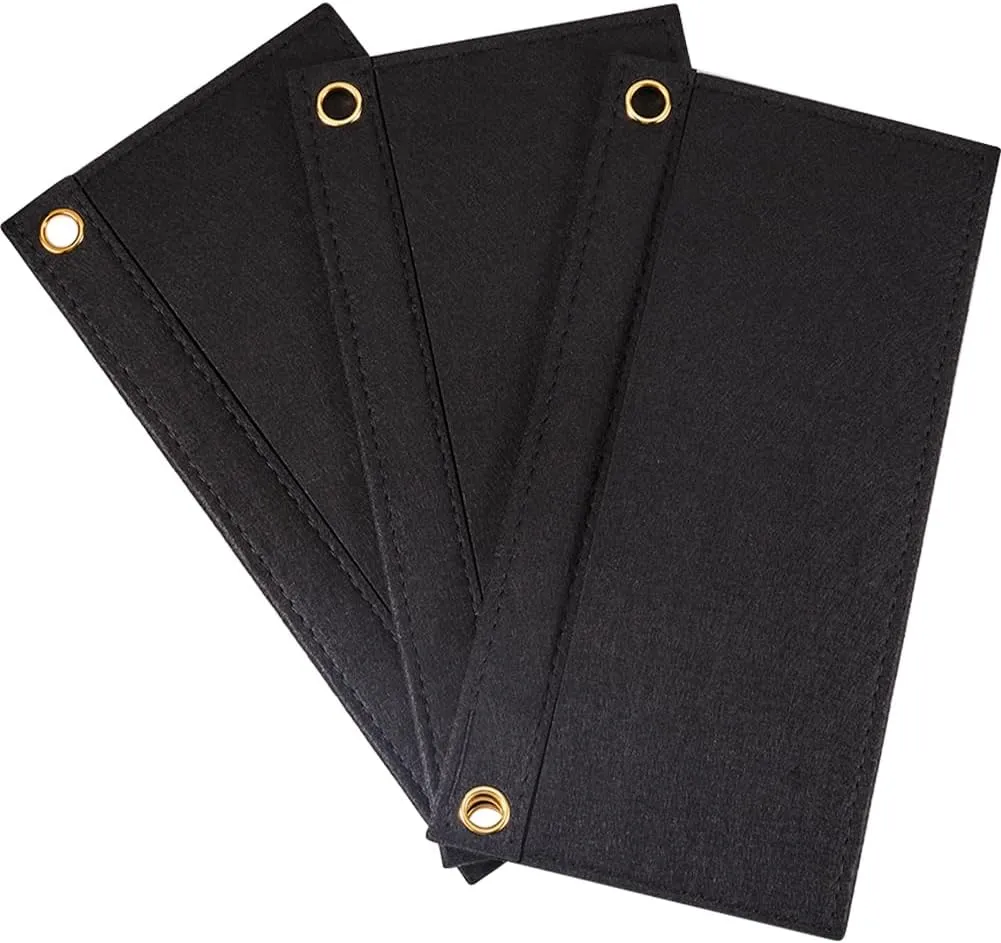 CREATCABIN 3Pcs Black Purse Felt Insert Organizer Wool Tote Bag Organizer with Eyelet Bag Classic Inner Pocket Storage Multipurpose Handbag for Pochette Envelope Bag Travel Cosmetic Bag 9.8x4.92Inch