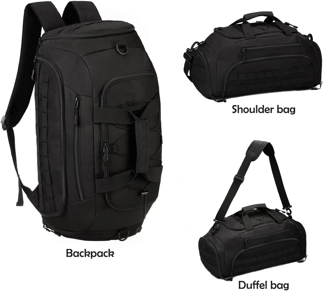 CREATOR Sports Duffel Bag for Men Women Tactical Duffle Backpack 35L Gym Bag with Shoe Compartment Travel Backpack Luggage (Black)