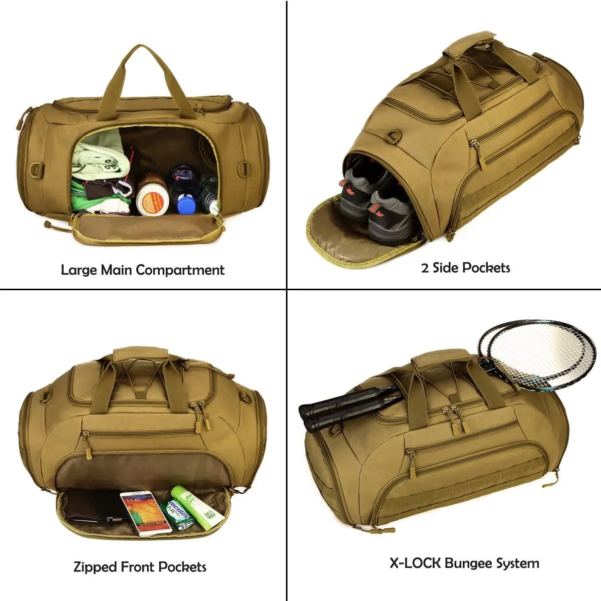 CREATOR Sports Duffel Bag for Men Women Tactical Duffle Backpack 35L Gym Bag with Shoe Compartment Travel Backpack Luggage (Black)