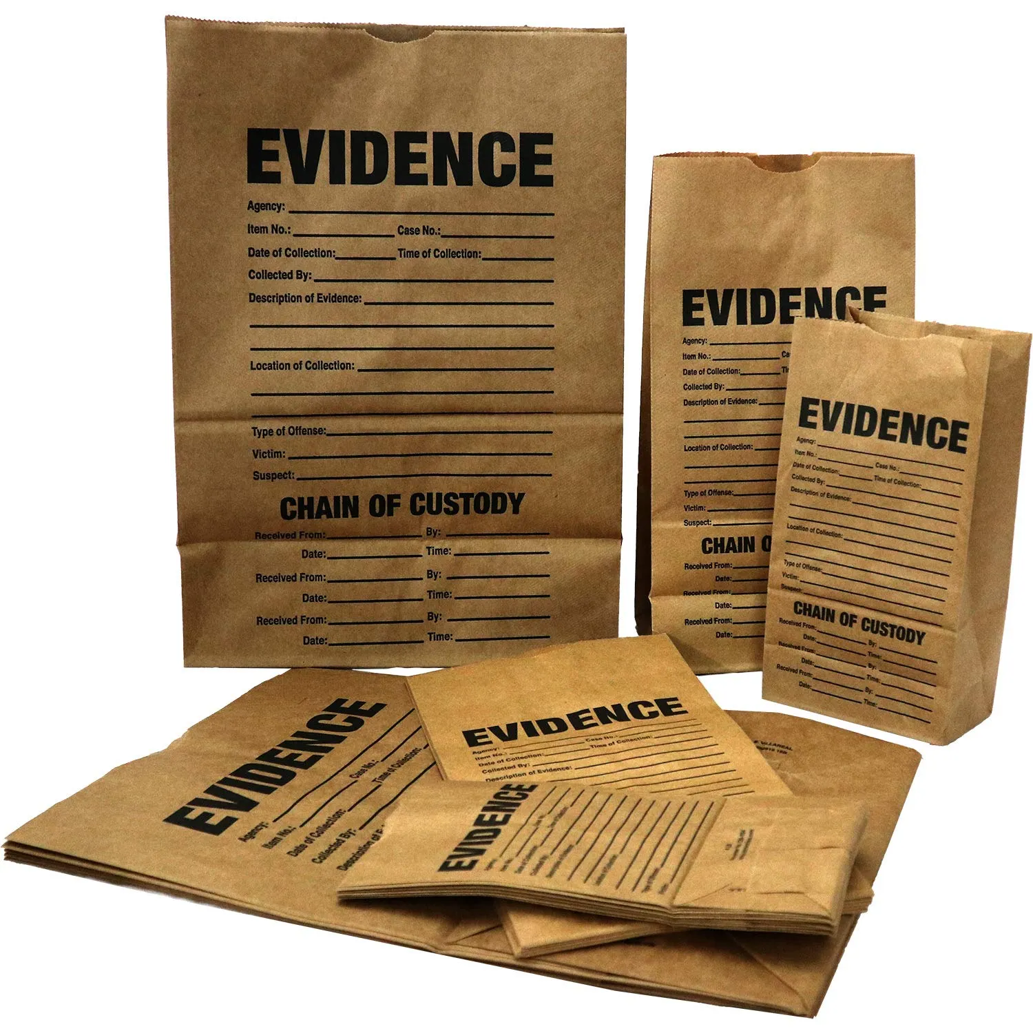 Crime Scene Paper Evidence Bags - Five Bags of Each Size - Small/Medium/Large - Heavy Duty (Sample Pack of 15)