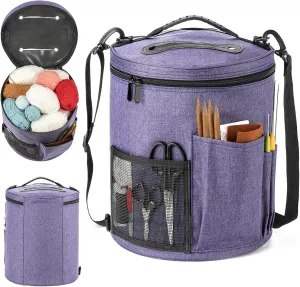 Crochet Bag Yarn Storage Organizer - Yarn Bag and Crochet Tote, Yarn Holder for Crocheting, Crochet Accessories, Suppliers, Needles with Zipper Closure-Purple